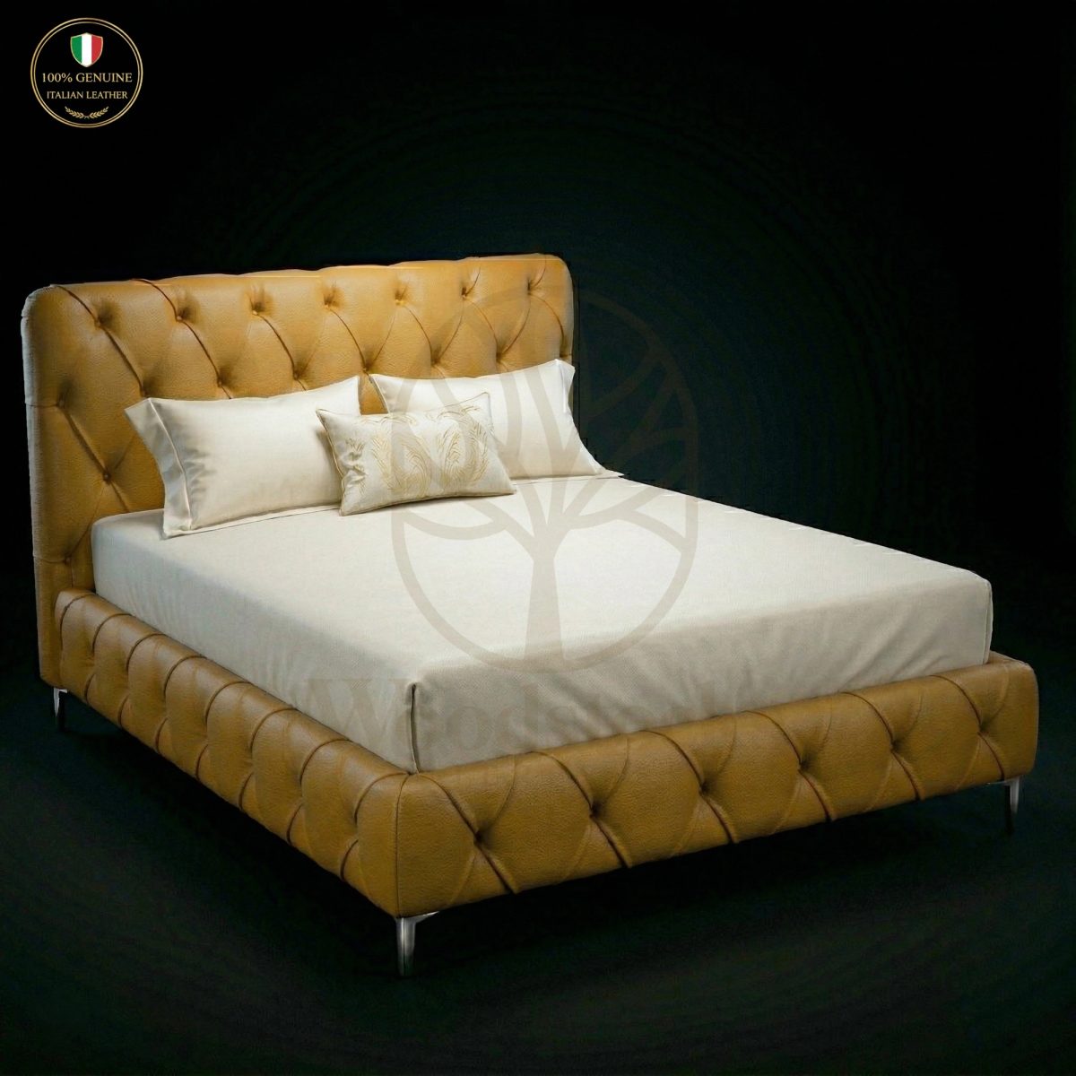Luxury Teak Lombardy Tufted Leather Bedstead, Saharanpur, King Size Bed