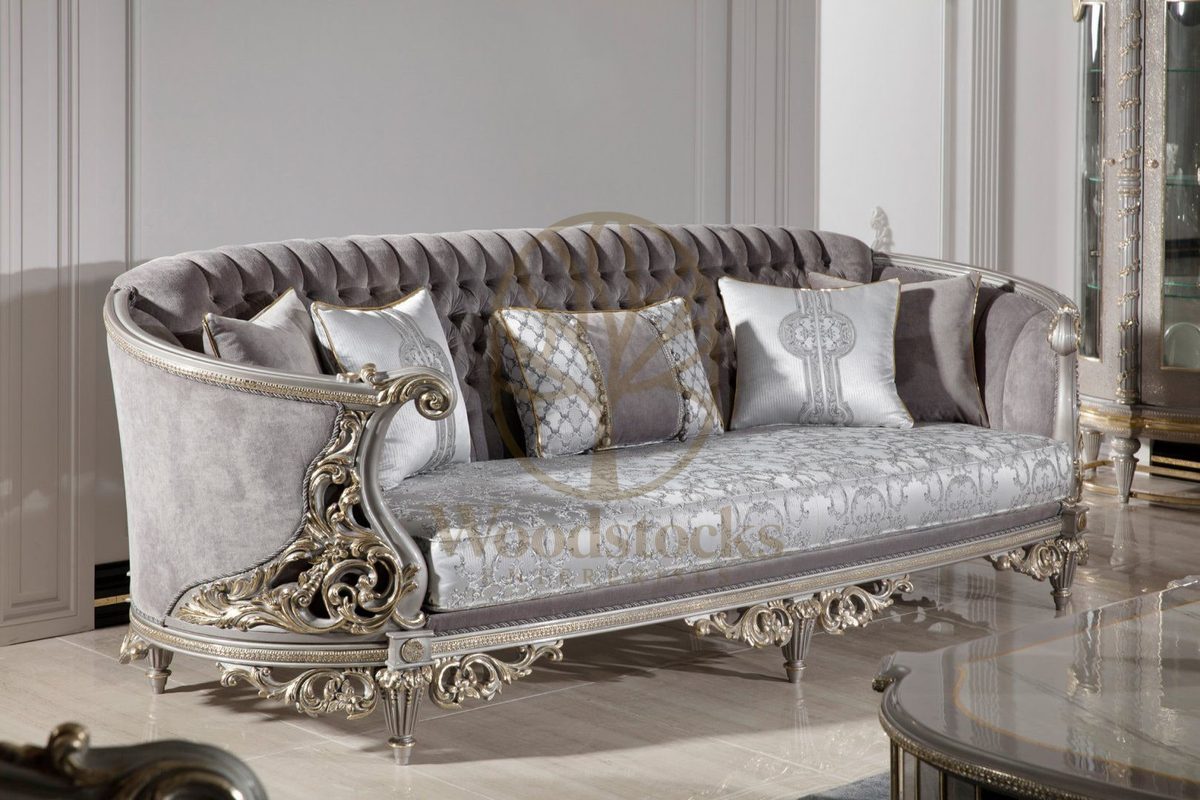 Teak Nora Silver Grey Carved Sofa Set, view 7