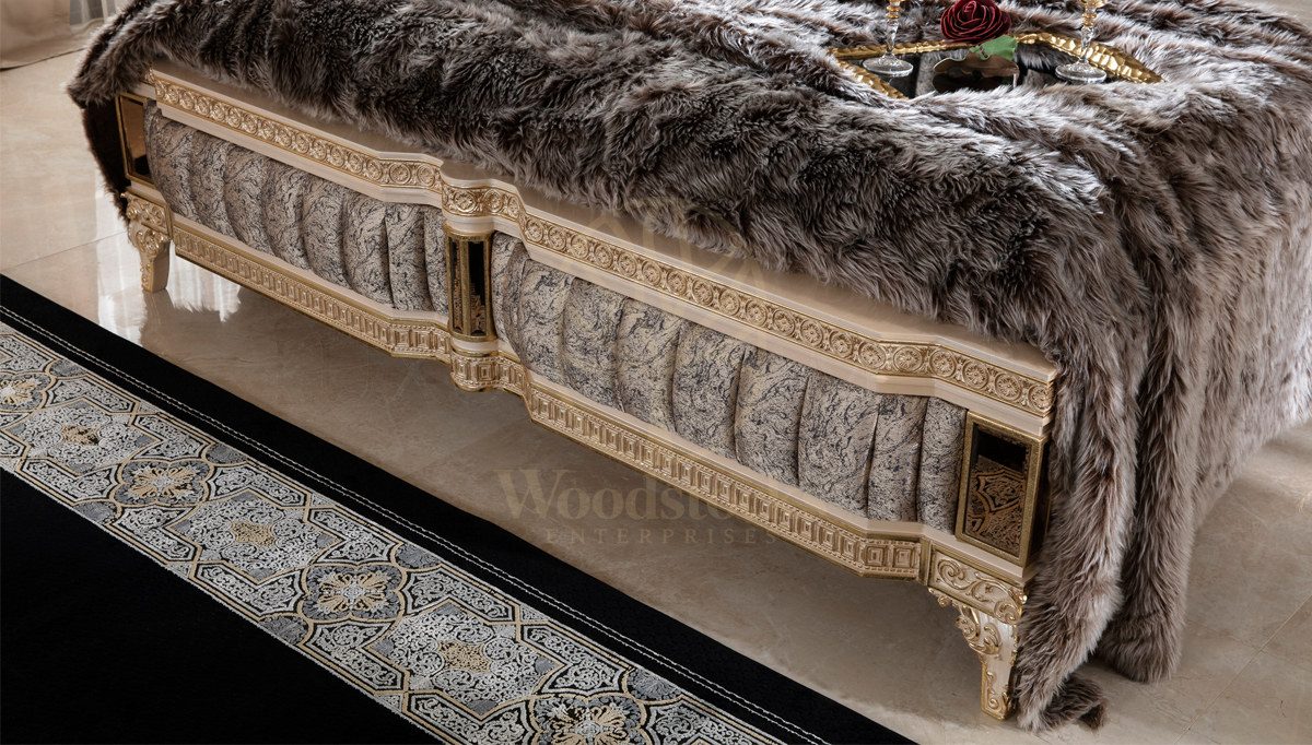 Royal Almatis Cream Hand Carved Teak King Size Bed, Saharanpur, view 3