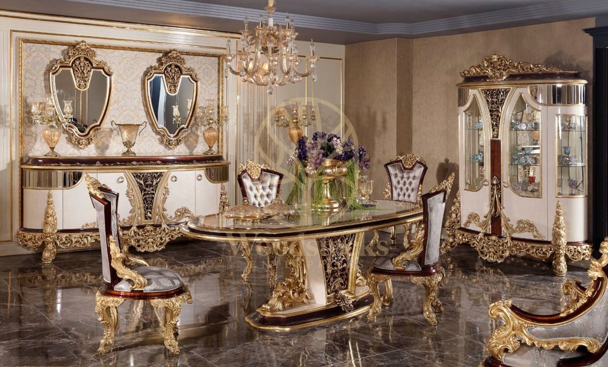 Teak Royal Gold Carved Dining Set, Dining Table