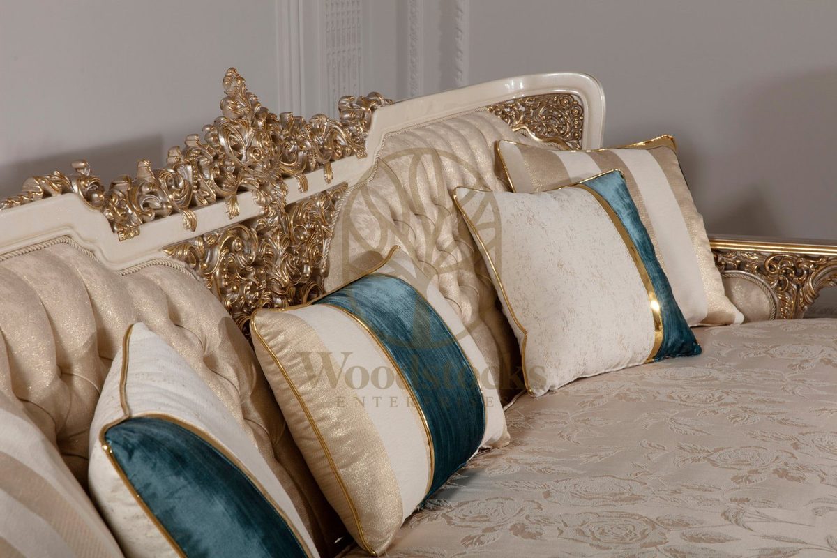 Teak Ornate Cream and Gold Throne Sofa Set, view 7