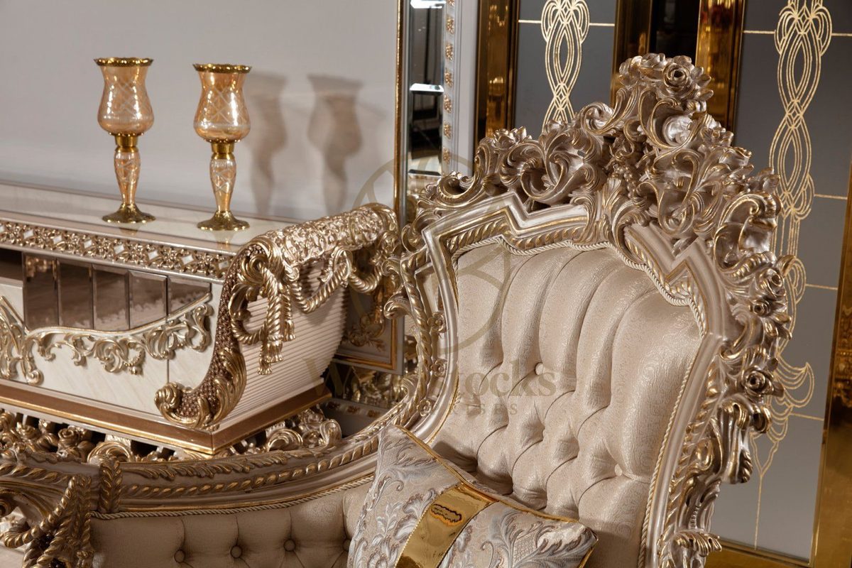 Teak Sovereign Light Brown Damask Sofa Set, view 14