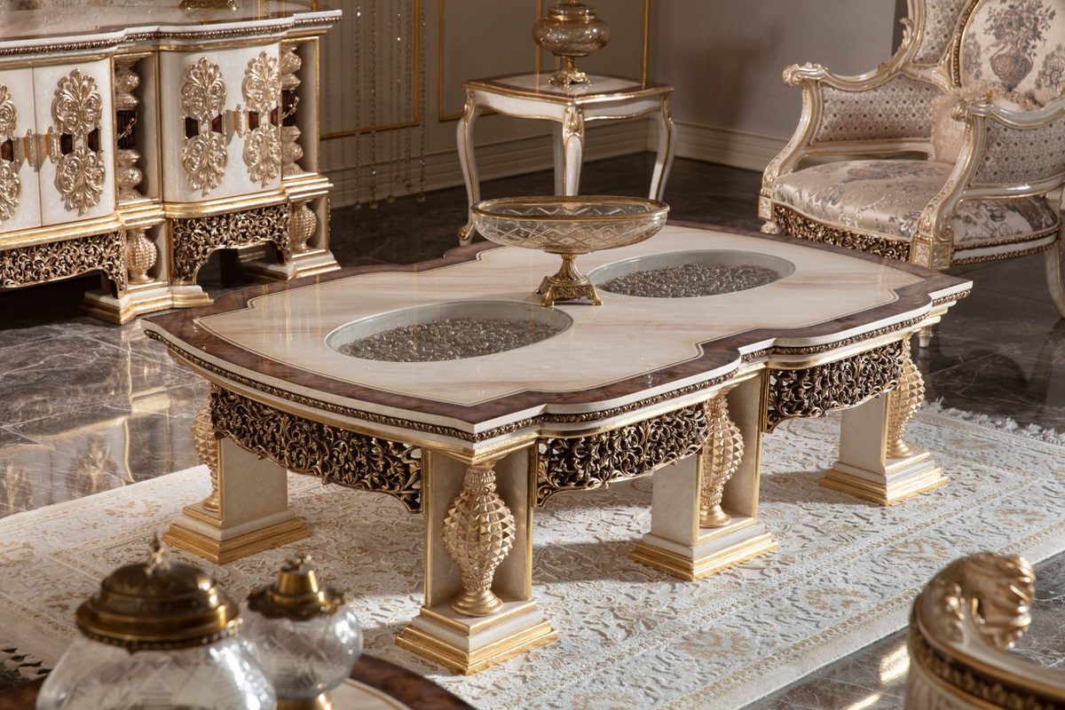 Teak Monaco Cream and Gold Center Table, Center Table