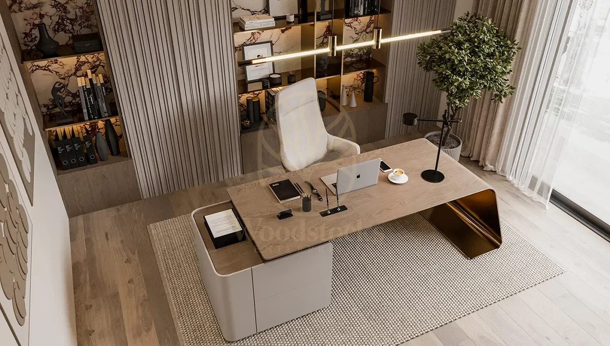 Luxury Manhattan Handcrafted Teak Office Table, Saharanpur, view 2