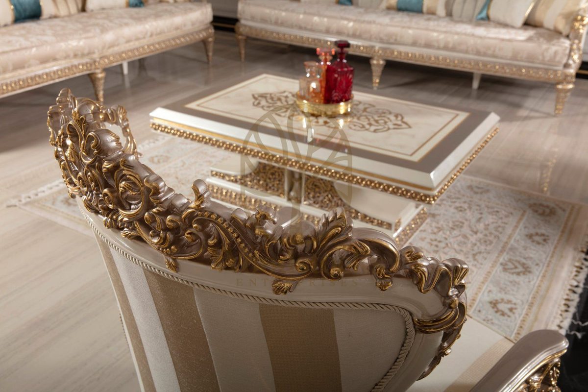 Teak Ornate Cream and Gold Throne Sofa Set, view 4