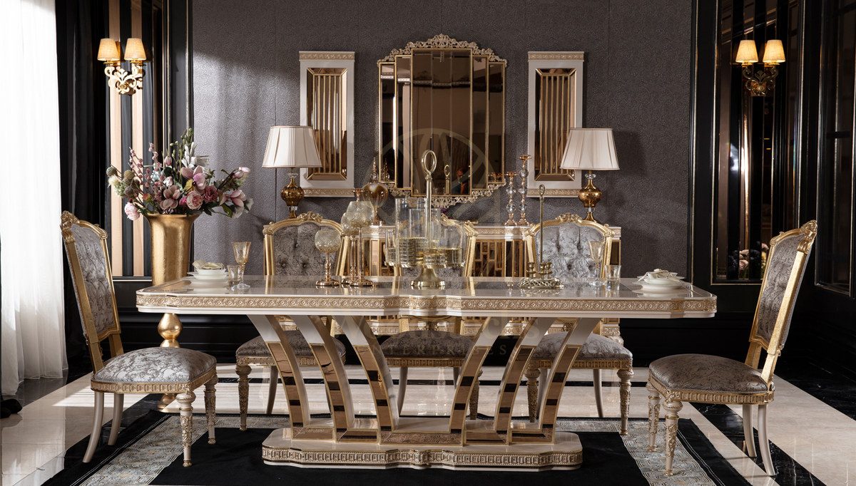 Royal Almatis Cream Hand Carved Teak Dining Table Set, Saharanpur, view 9