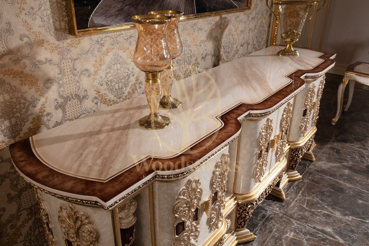 Teak Monaco Cream and Gold TV Cabinet, view 3