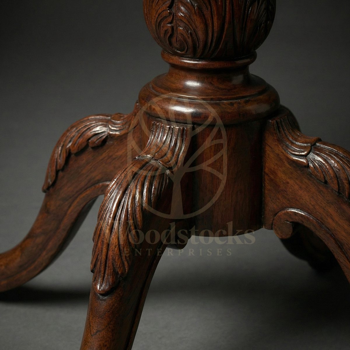Royal Hand Carved Teak Yorkshire Acanthus Pedestal Table, Saharanpur, view 3