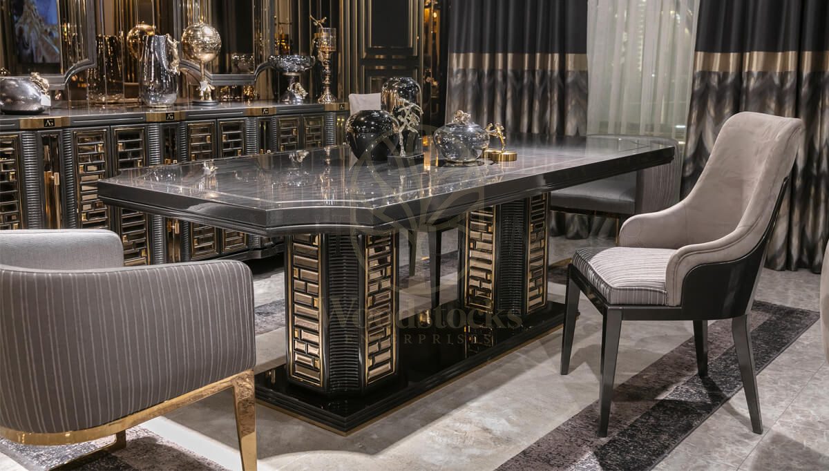 Luxury Vietnam Grey Handcrafted Teak Dining Table Set, Saharanpur, view 2