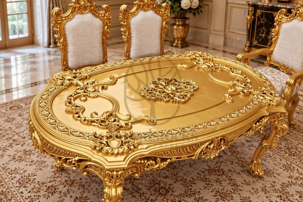 Luxury Hand-Carved Teak Dining Table, view 4