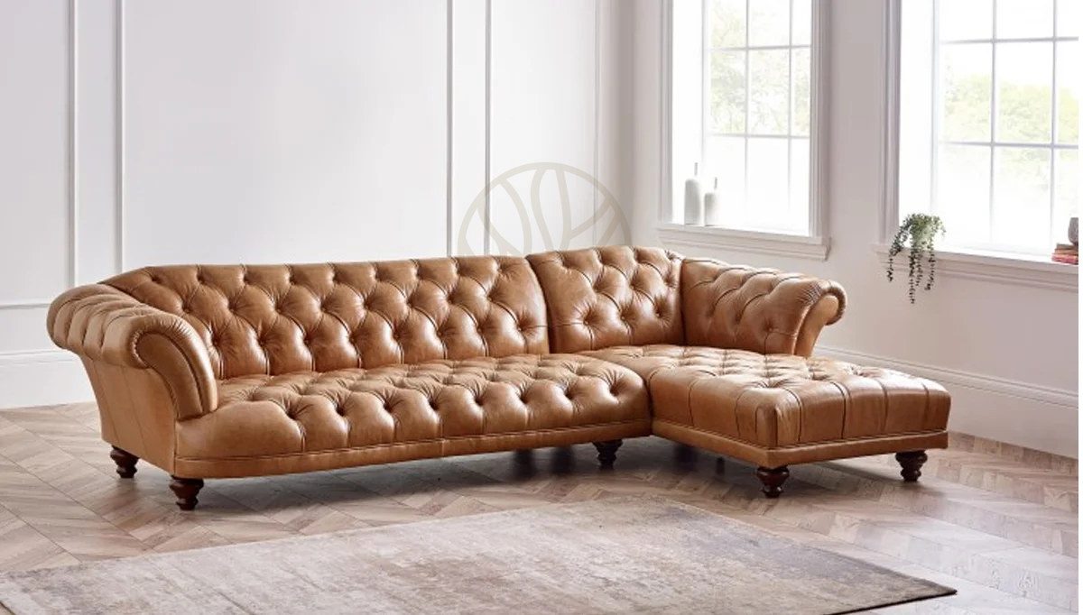 Royal Melvil Chesterfield Hand Carved Teak L-Shape Sofa, Saharanpur, view 2