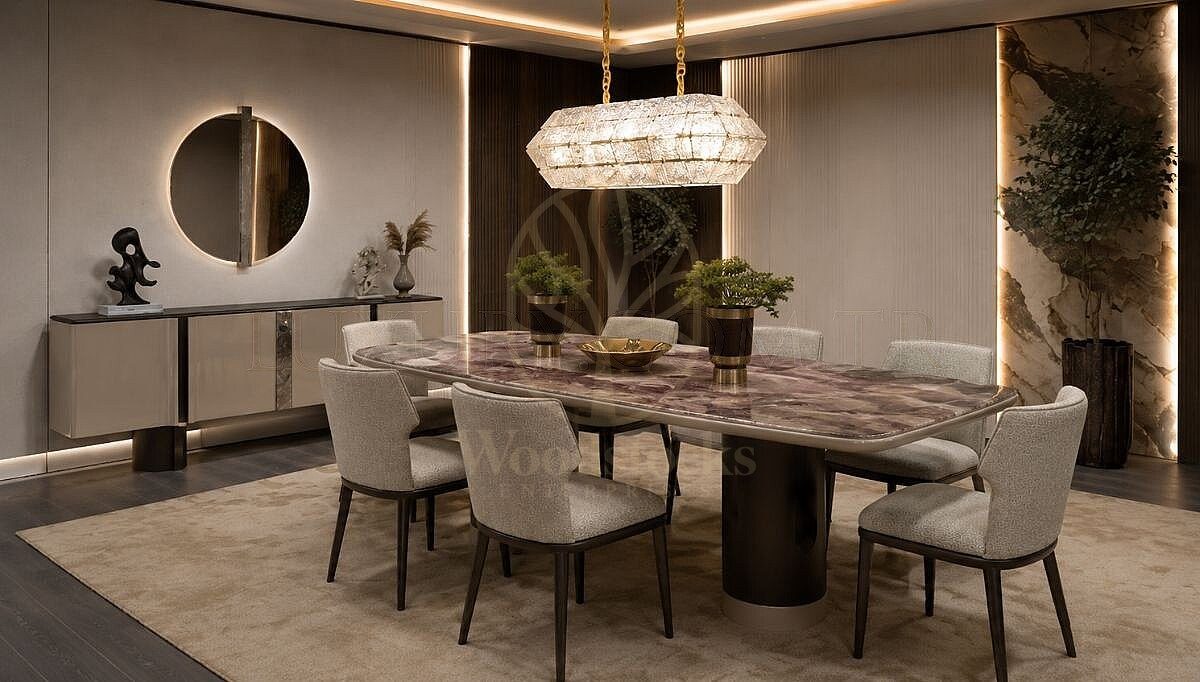 Luxury Alsera Handcrafted Teak Dining Table Set, Saharanpur, view 2