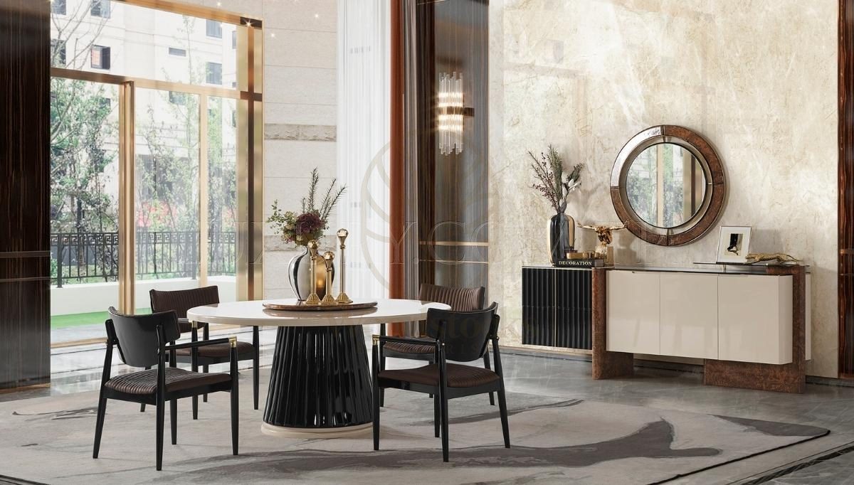 Luxury Lilia Round Handcrafted Teak Dining Table Set, Saharanpur, Dining Table