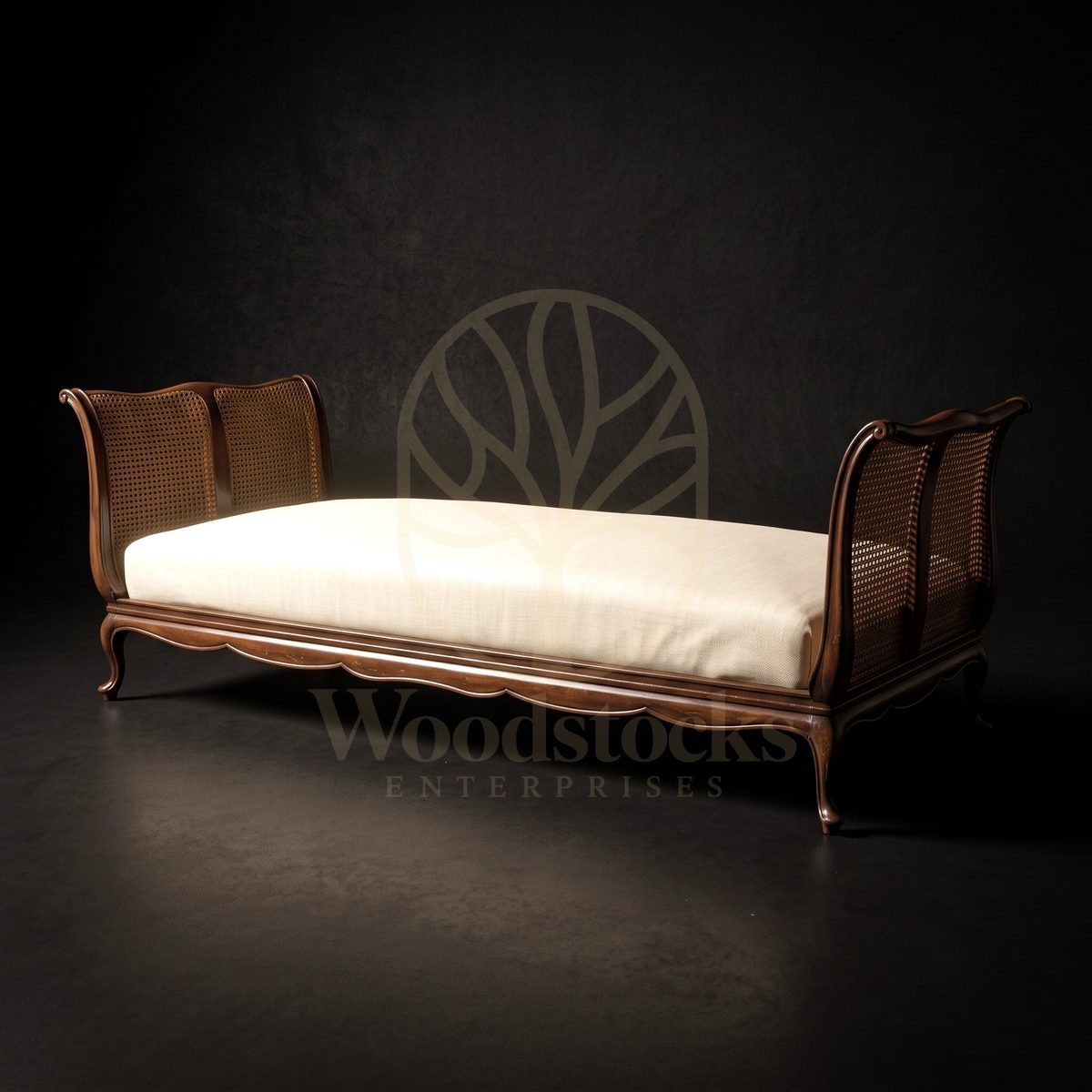 Royal Teak Fontainebleau Louis XV Caned Daybed, Saharanpur, view 3