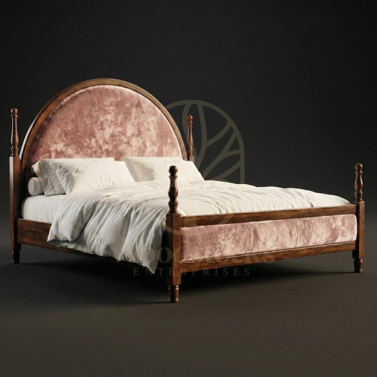 Royal Teak Lyonnais Velvet-Panel Arched Salon Bed, Saharanpur, King Size Bed