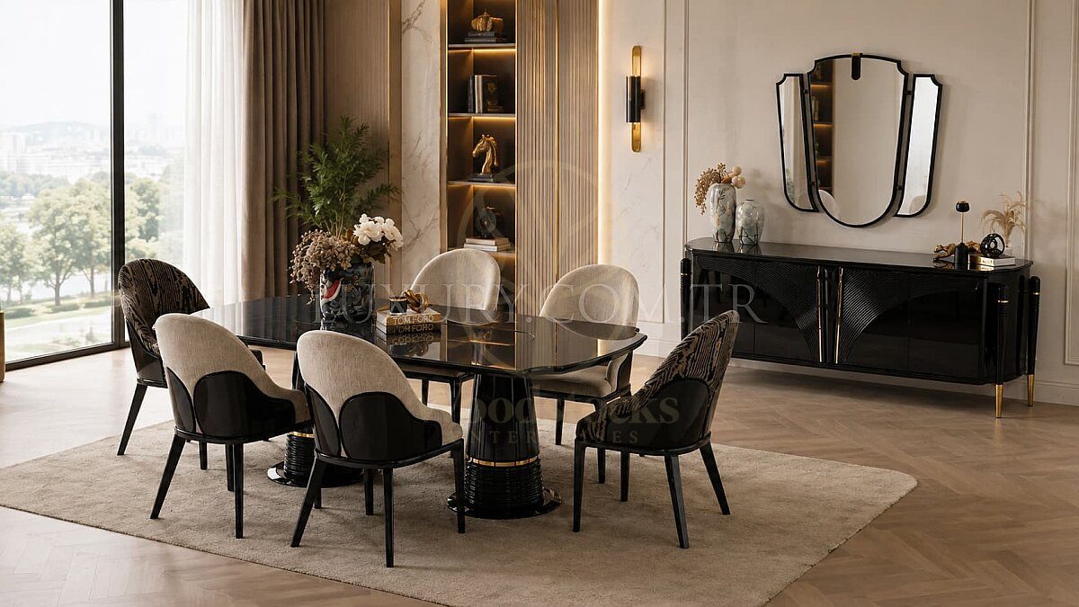 Luxury Arlina Black Handcrafted Teak Dining Table Set, Saharanpur, Dining Table