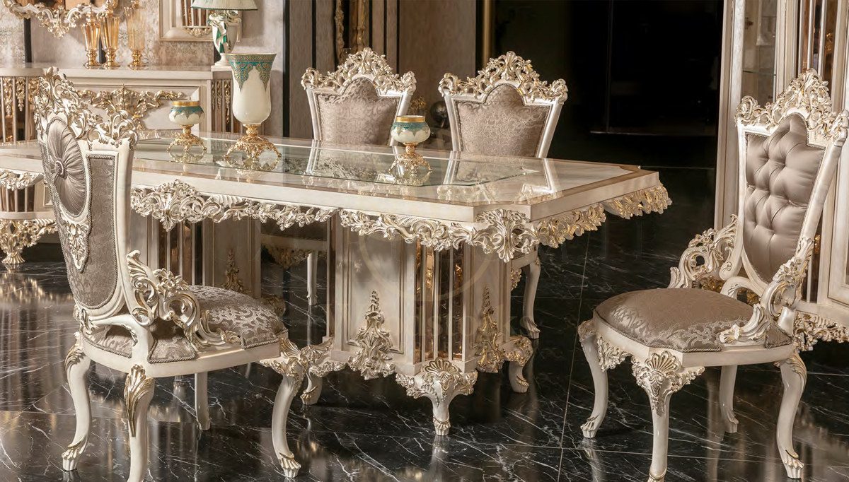 Royal Vitton White Hand Carved Teak Dining Table Set, Saharanpur, view 2