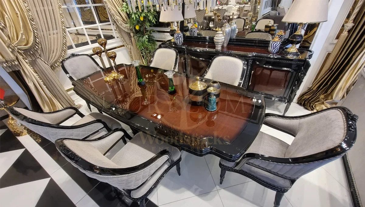 Royal Loren Hand Carved Teak Dining Table Set, Saharanpur, view 8