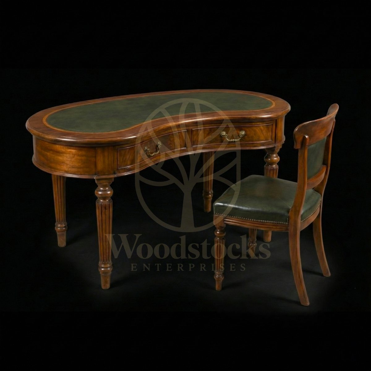 Royal Teak Regency Kidney-Desk & Leather Companion Chair, Saharanpur, Office & Study Table