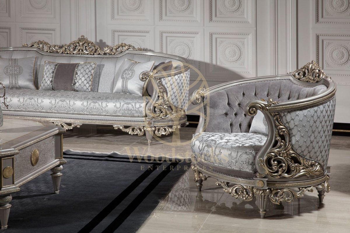 Teak Nora Silver Grey Carved Sofa Set, view 4