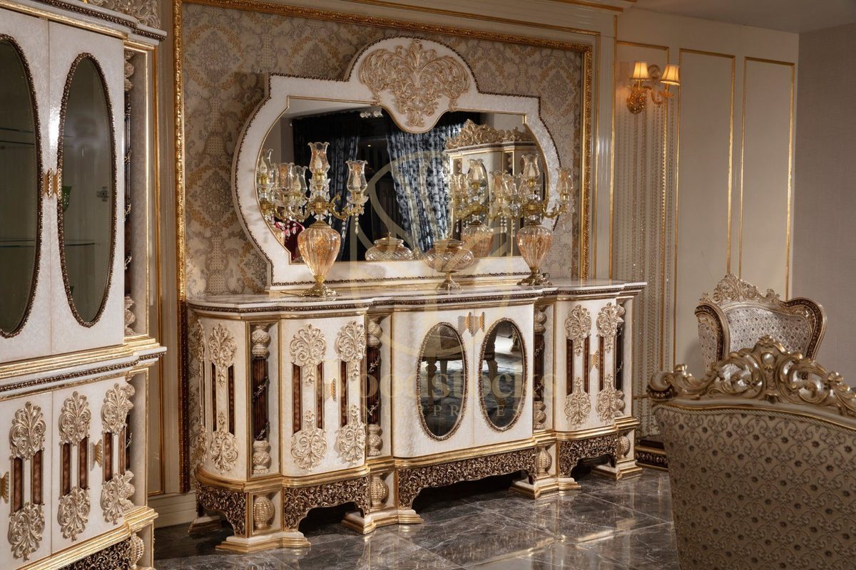 Teak Monaco Cream and Gold Console Table, Console Table