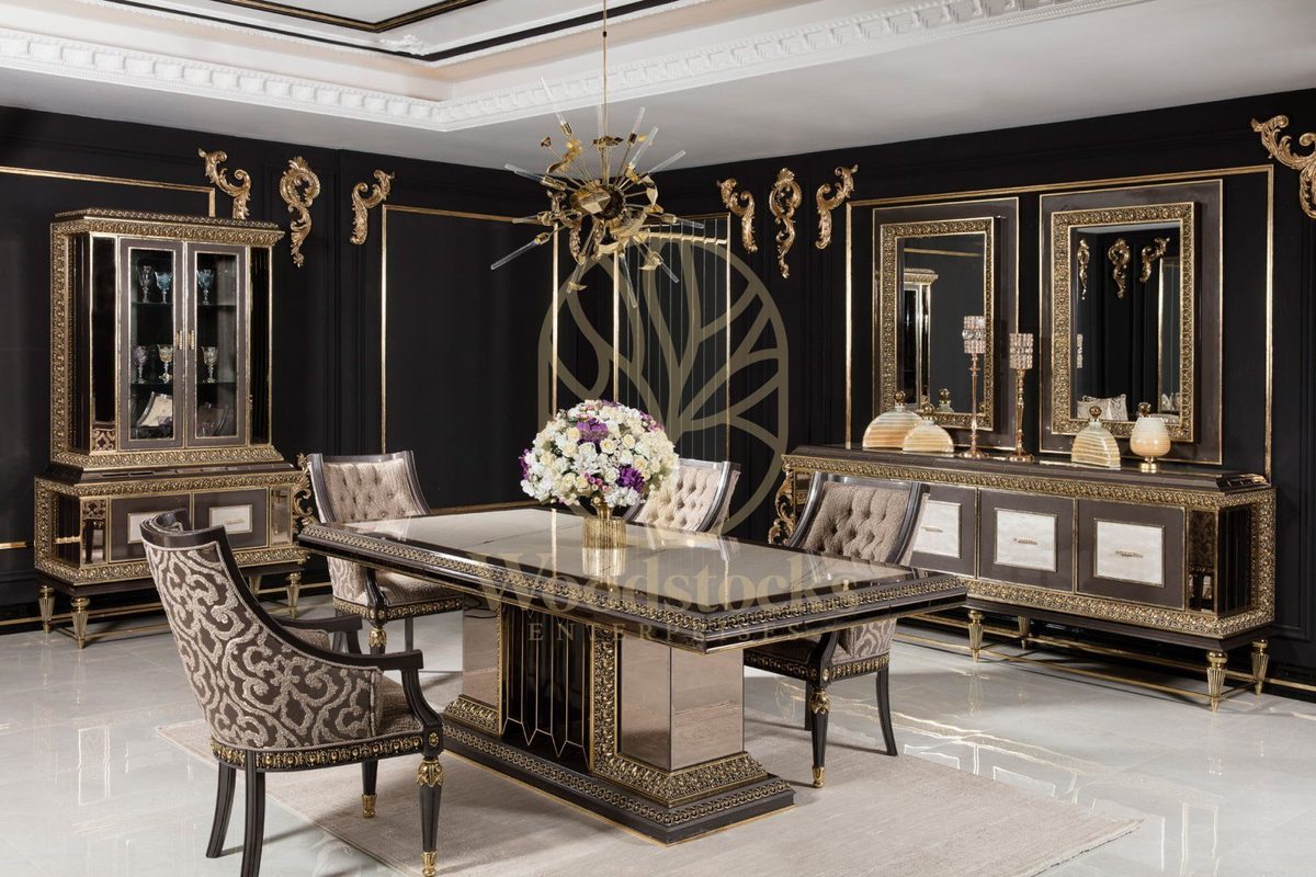 Teak Imperial Black and Gold Dining Set, Dining Table