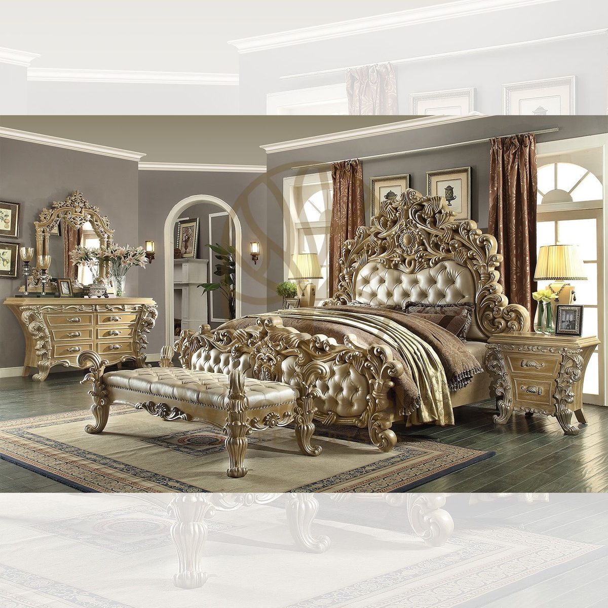 Teak Antique Silver 5-Piece King Size Bed II, alternate view