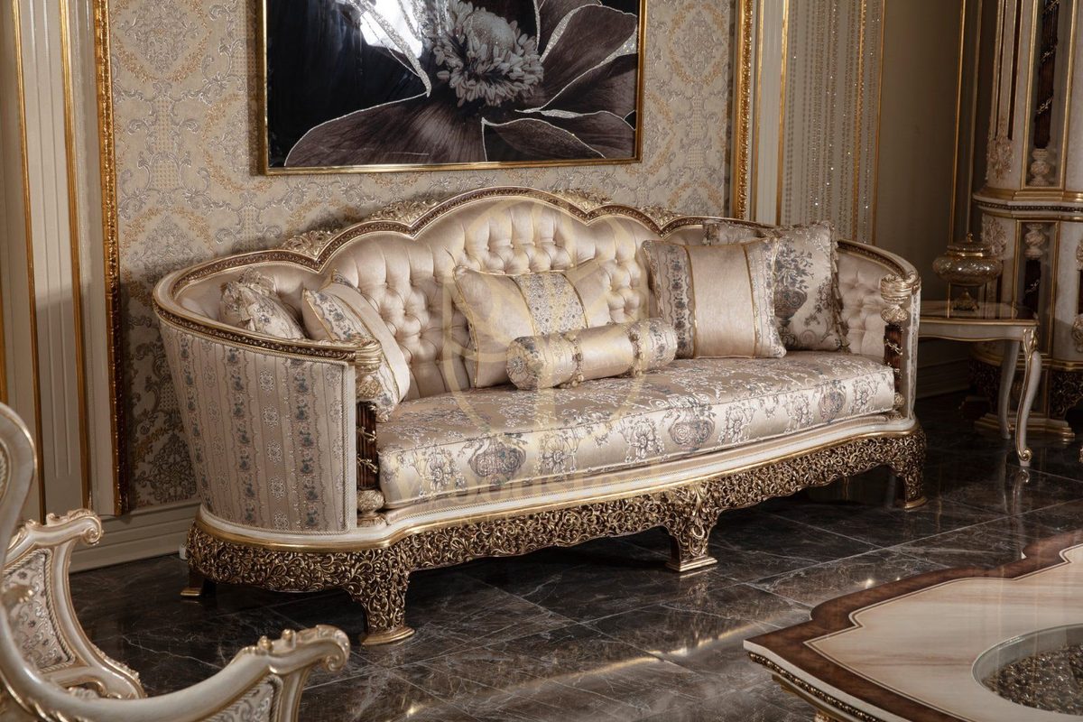 Teak Monaco Cream and Gold Wingback Sofa Set, view 5