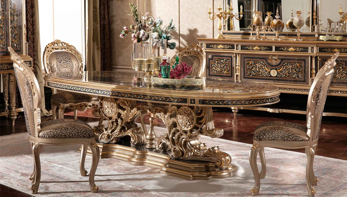 Royal Balamir Marquetry Hand Carved Teak Dining Table Set, Saharanpur, view 3