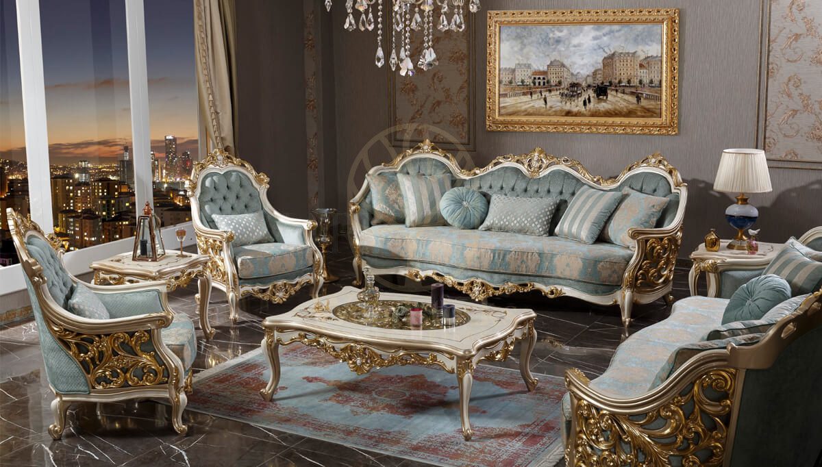 Royal Harzemsah Cream Hand Carved Teak Sofa Set, Saharanpur, Sofa Set