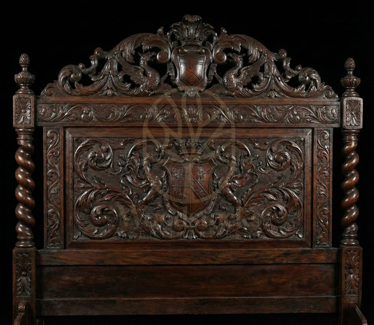 Royal Hand Carved Teak Imperial Crest Bed, Saharanpur, view 3
