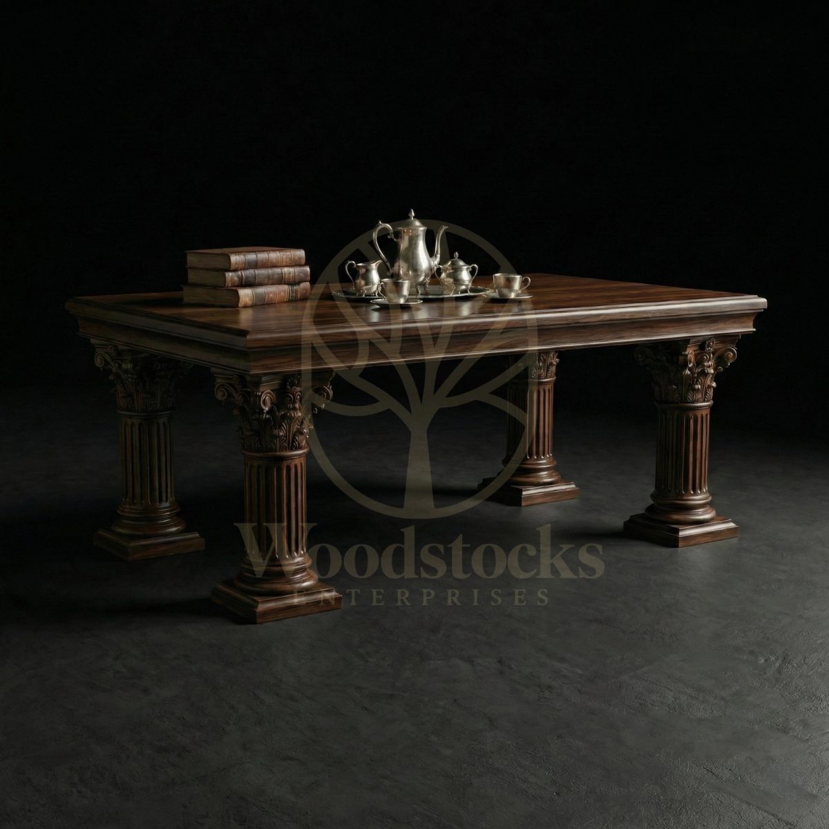 Hand Carved Teak Corinthian Tribunal Table, Saharanpur, Center Table