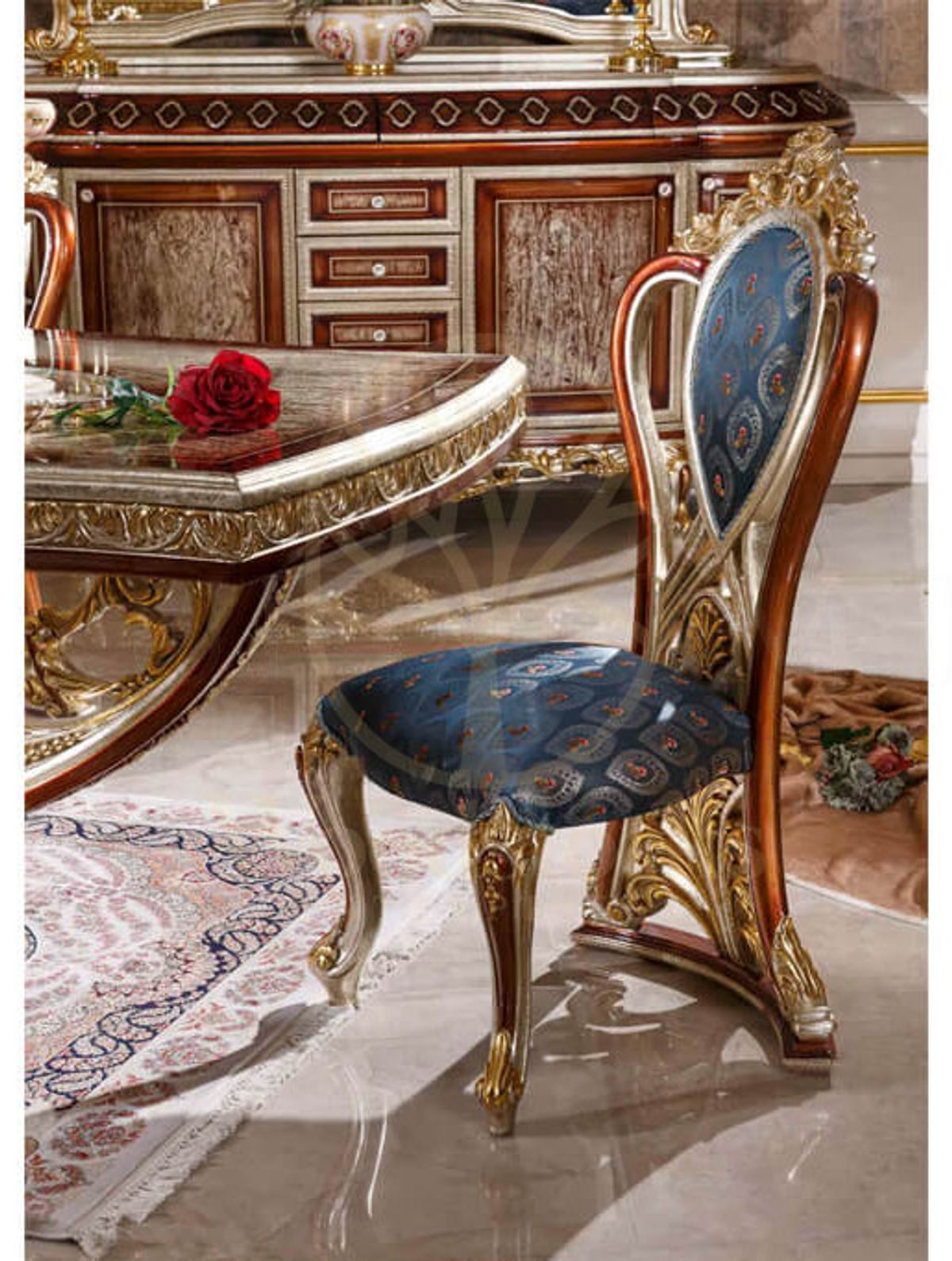 Royal Sultanahmet Hand Carved Teak Dining Table Set, Saharanpur, view 8