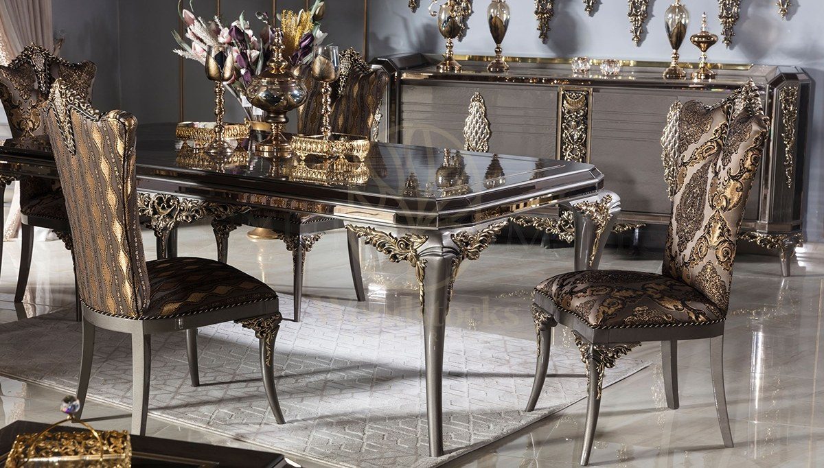 Royal Rabesa Hand Carved Teak Dining Table Set II, Saharanpur, view 2