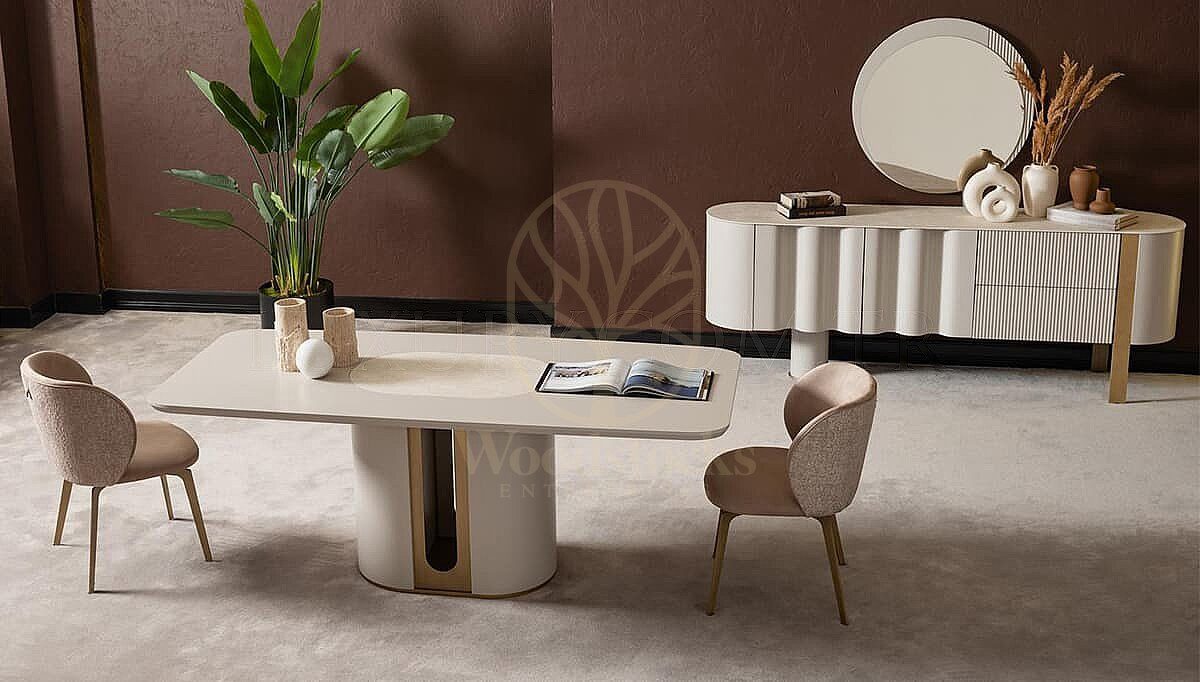 Luxury Novello Oval Handcrafted Teak Dining Table Set, Saharanpur, view 3