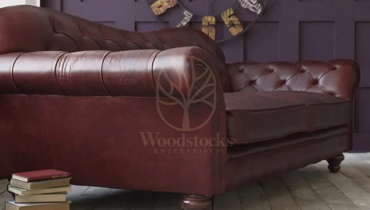Royal Lovel Chesterfield Leather Hand Carved Teak Sofa Set, Saharanpur, view 2