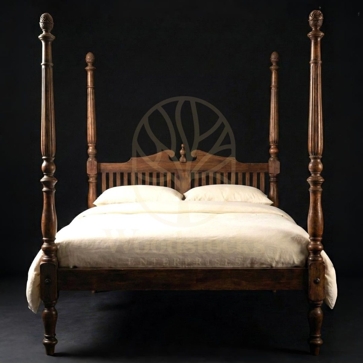 Royal Hand Carved Teak British Residency Slat-Back Poster Bed, Saharanpur, view 6
