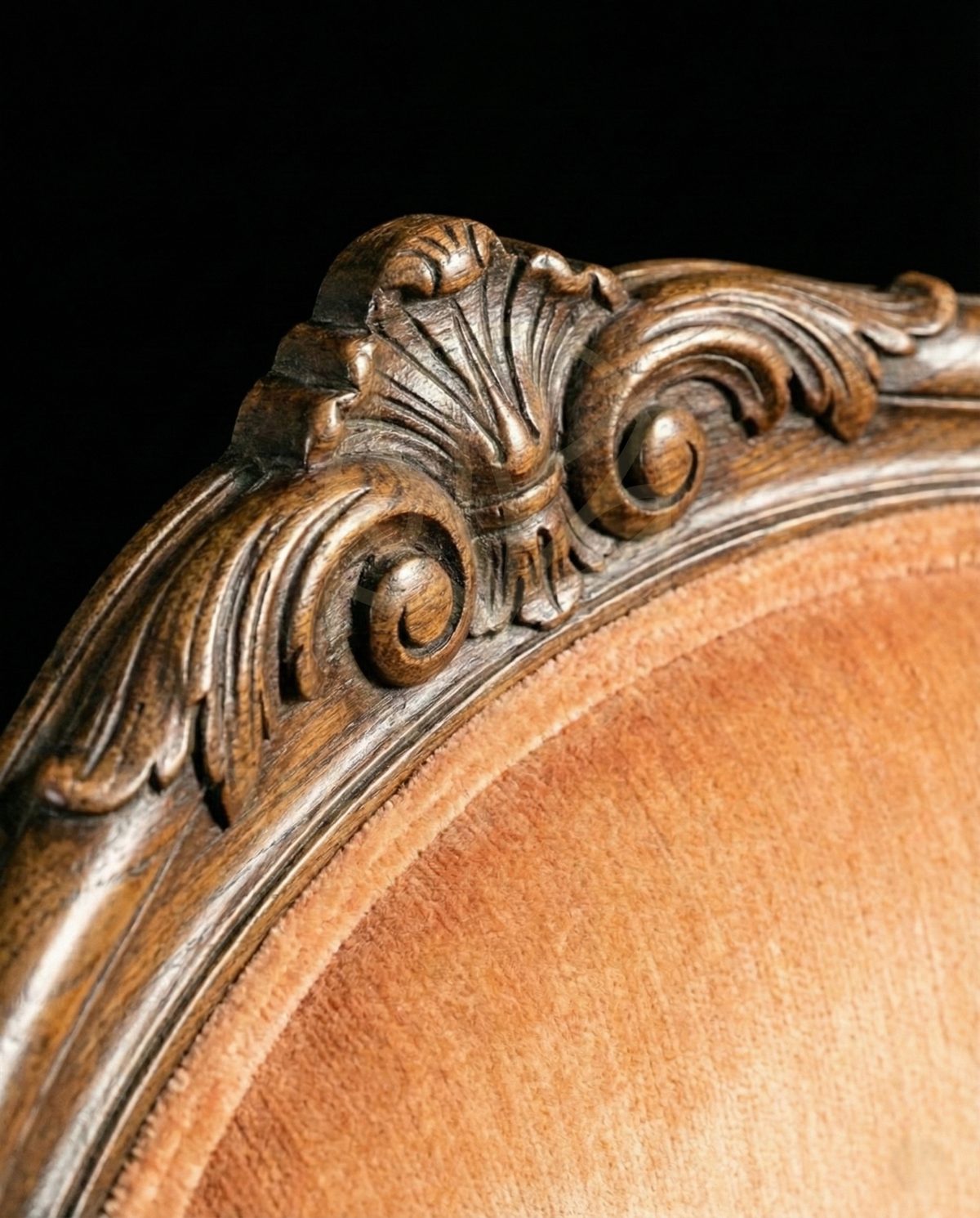 Royal Hand Carved Teak Coquille Crest Louis XV Armchair, Saharanpur, view 5
