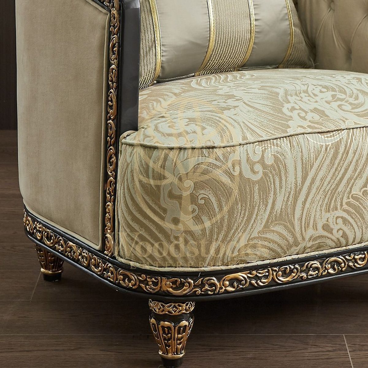 Teak Cabriole Cream Living Room Chair, view 3