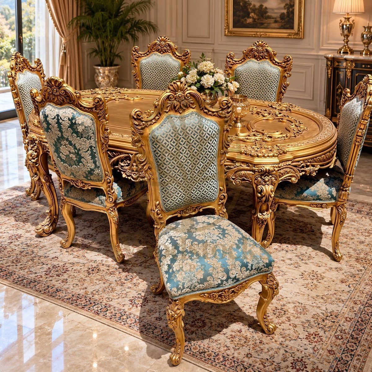 Luxury Hand-Carved Teak Dining Table II, view 4
