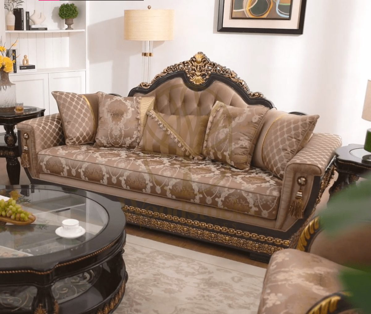 Hancarved Luxurious Teak Italian Sofa Set, view 4