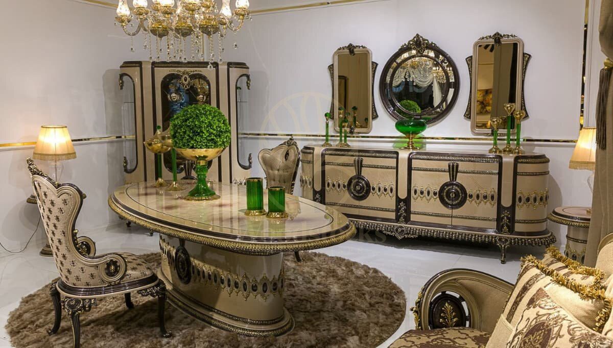 Royal Dubai Hand Carved Teak Dining Table Set III, Saharanpur, Dining Table