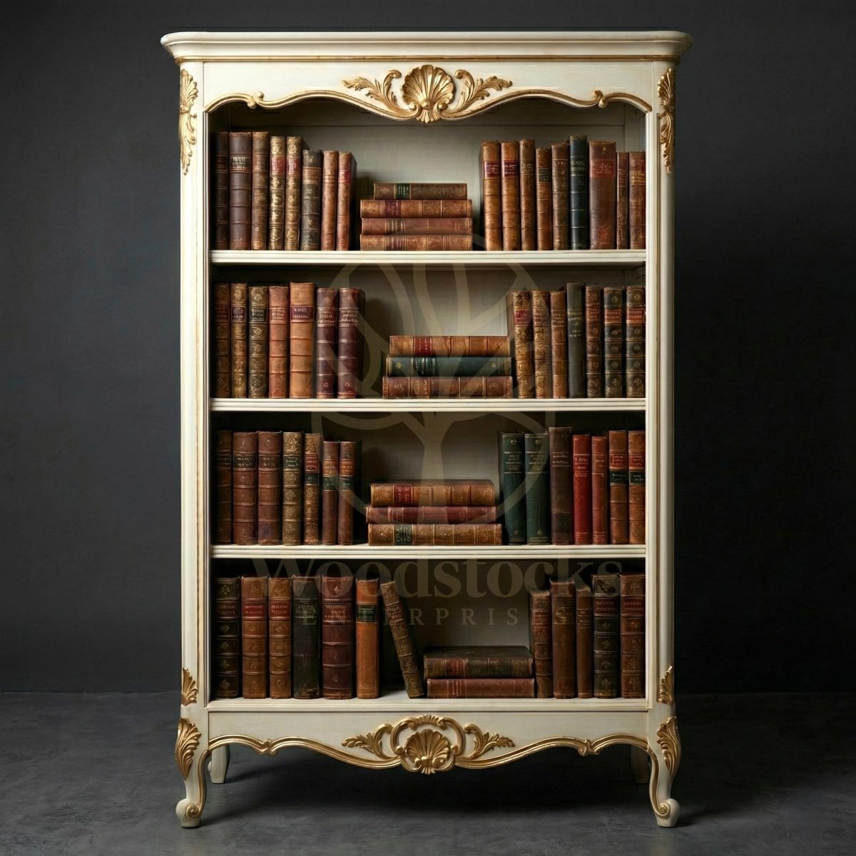 Royal Hand Carved Teak Château Rocaille Library Cabinet, Saharanpur, Book shelf