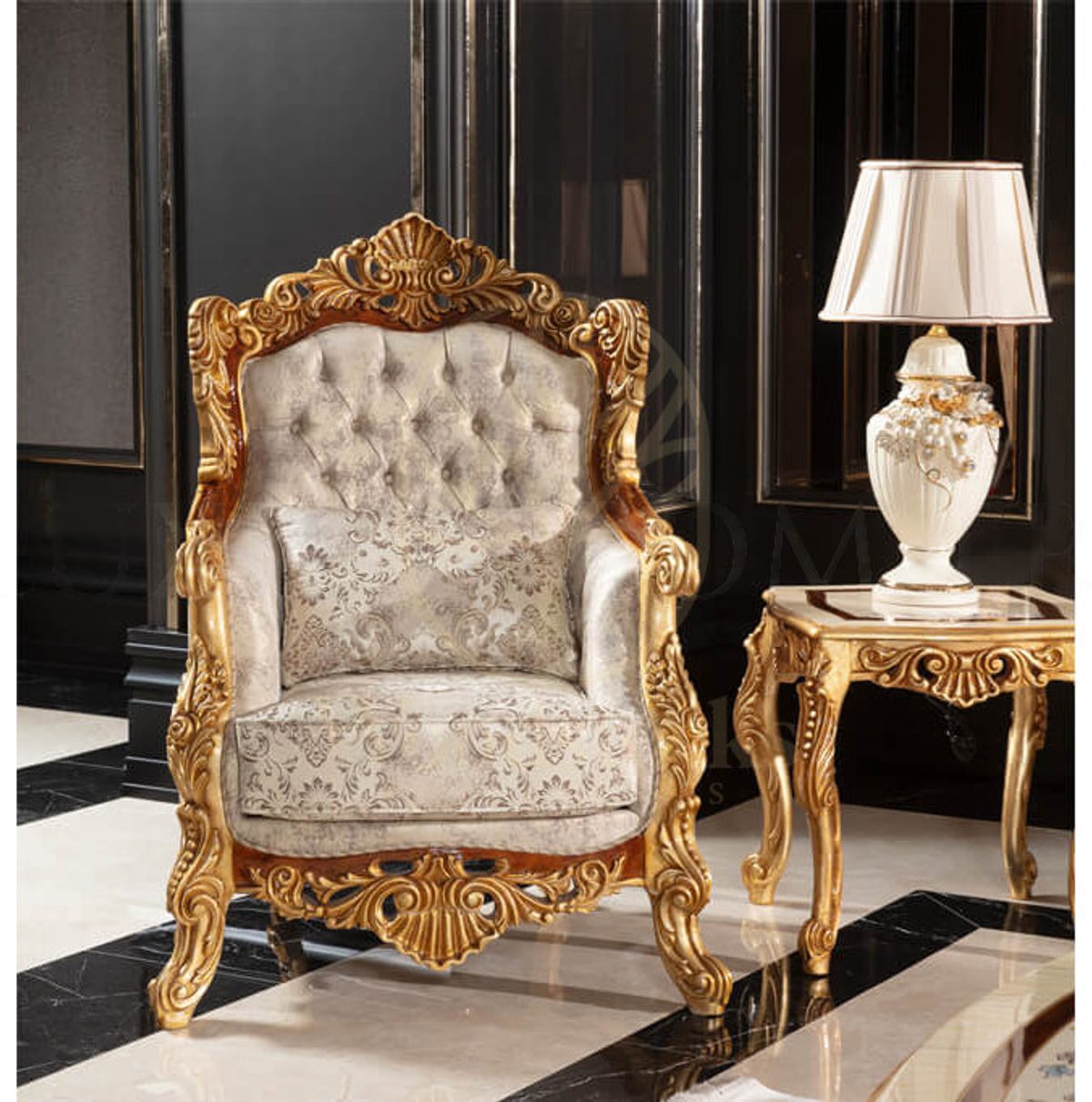 Royal Martinik Gold Leaf Hand Carved Teak Sofa Set, Saharanpur, view 8