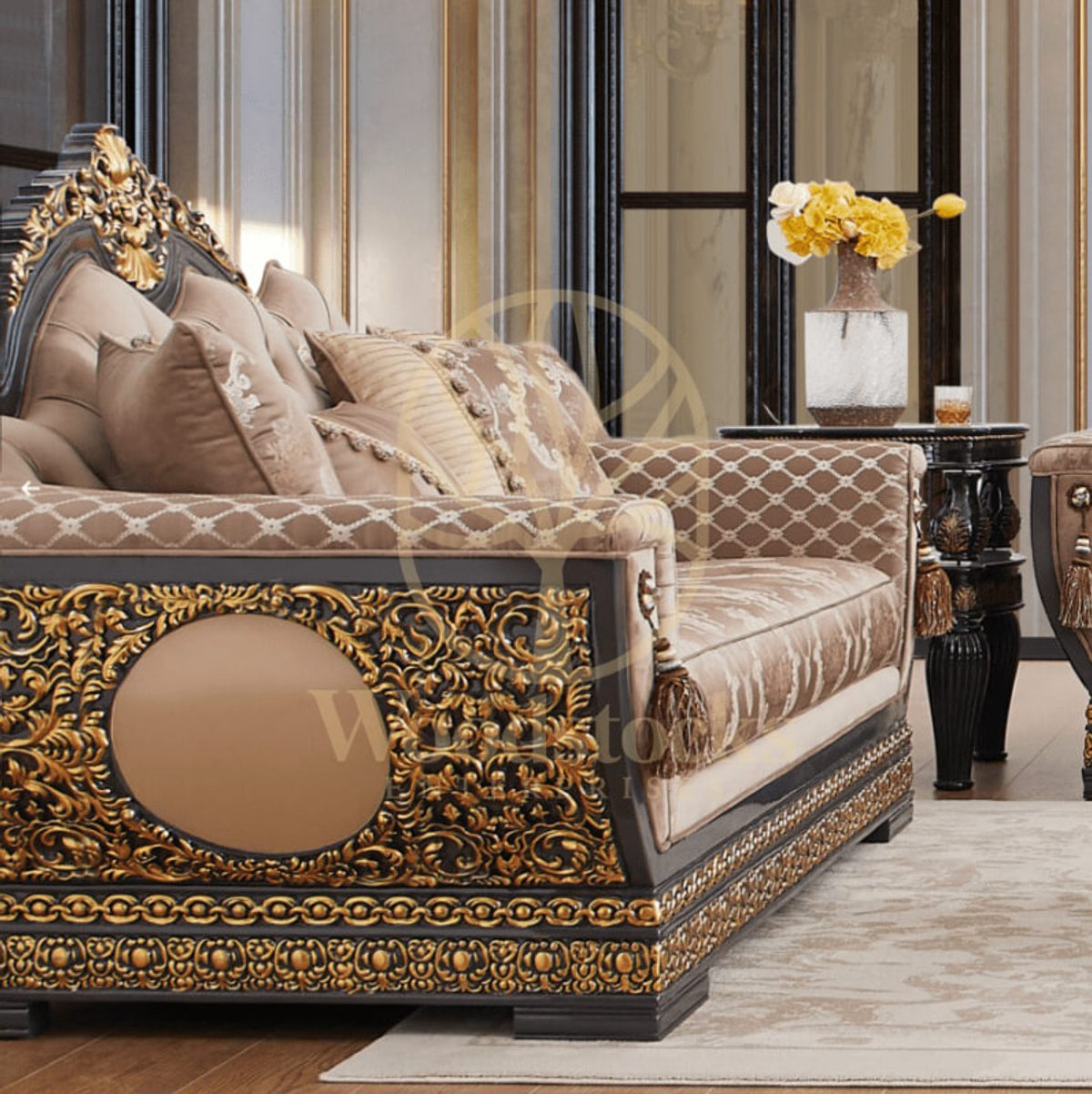 Teak Classical Turkish Brown Sofa Set, view 3