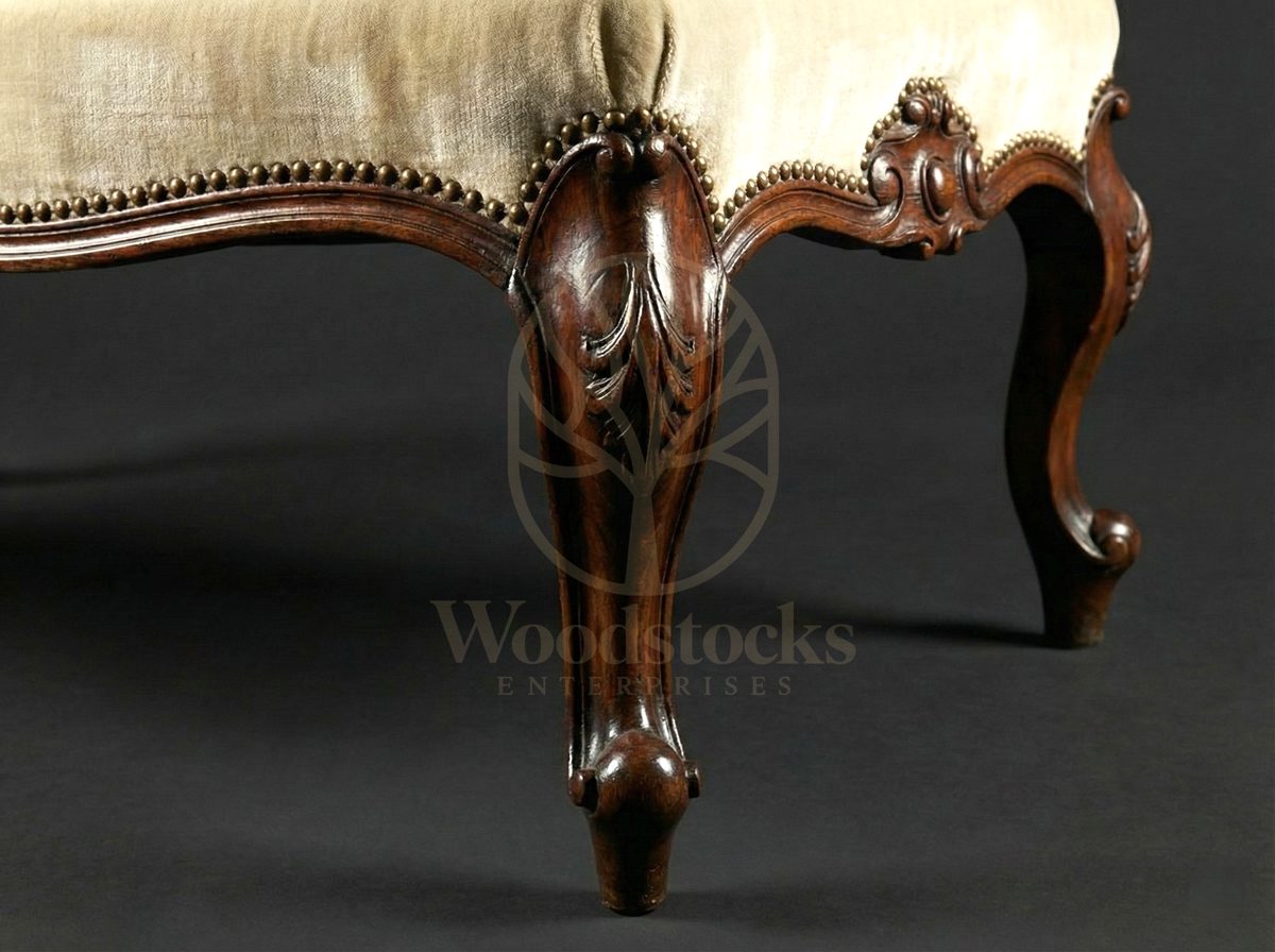 Royal Teak Palais Upholstered Salon Bench, Saharanpur, view 3