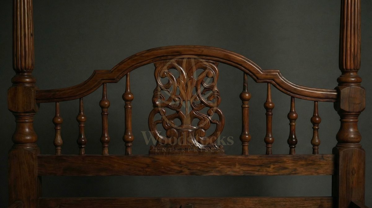 Royal Hand Carved Teak Cossimbazar Mansion House Poster Bed, Saharanpur, view 4