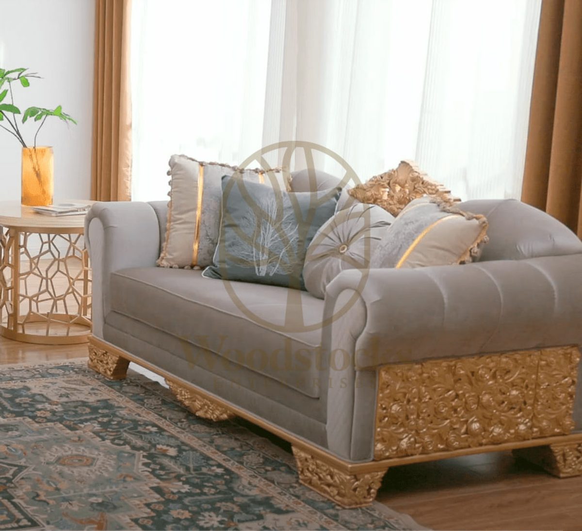 Teak Hand-Carved Gold Maharaja 3-Piece Sofa Set, view 3