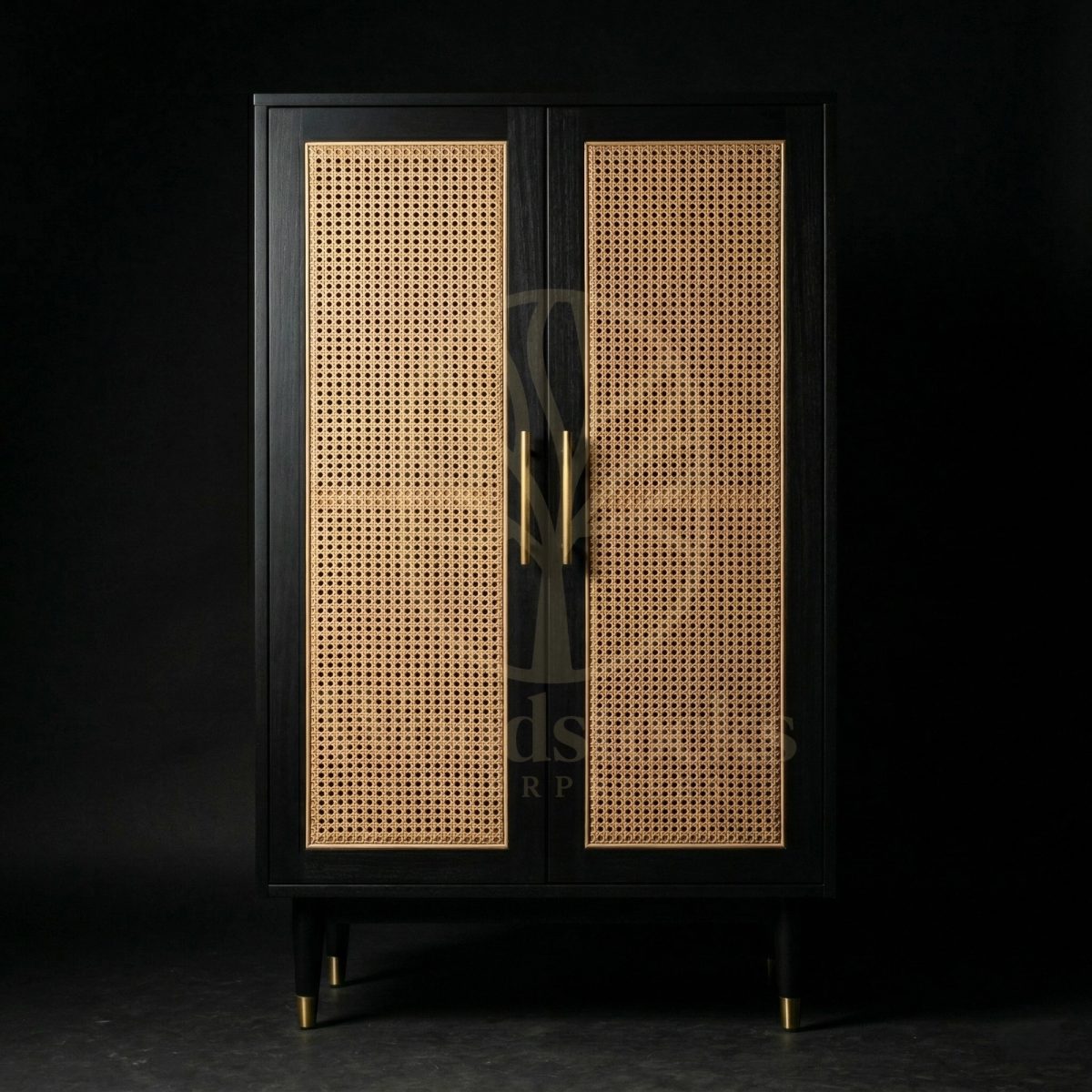 Luxury Teak Lucerne Mid-Century Cane Armoire, Saharanpur, Almirah Wardrobe