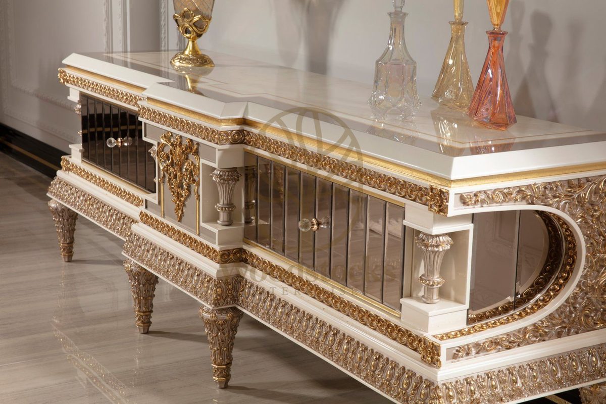 Teak Ornate Cream and Gold TV Cabinet, view 5